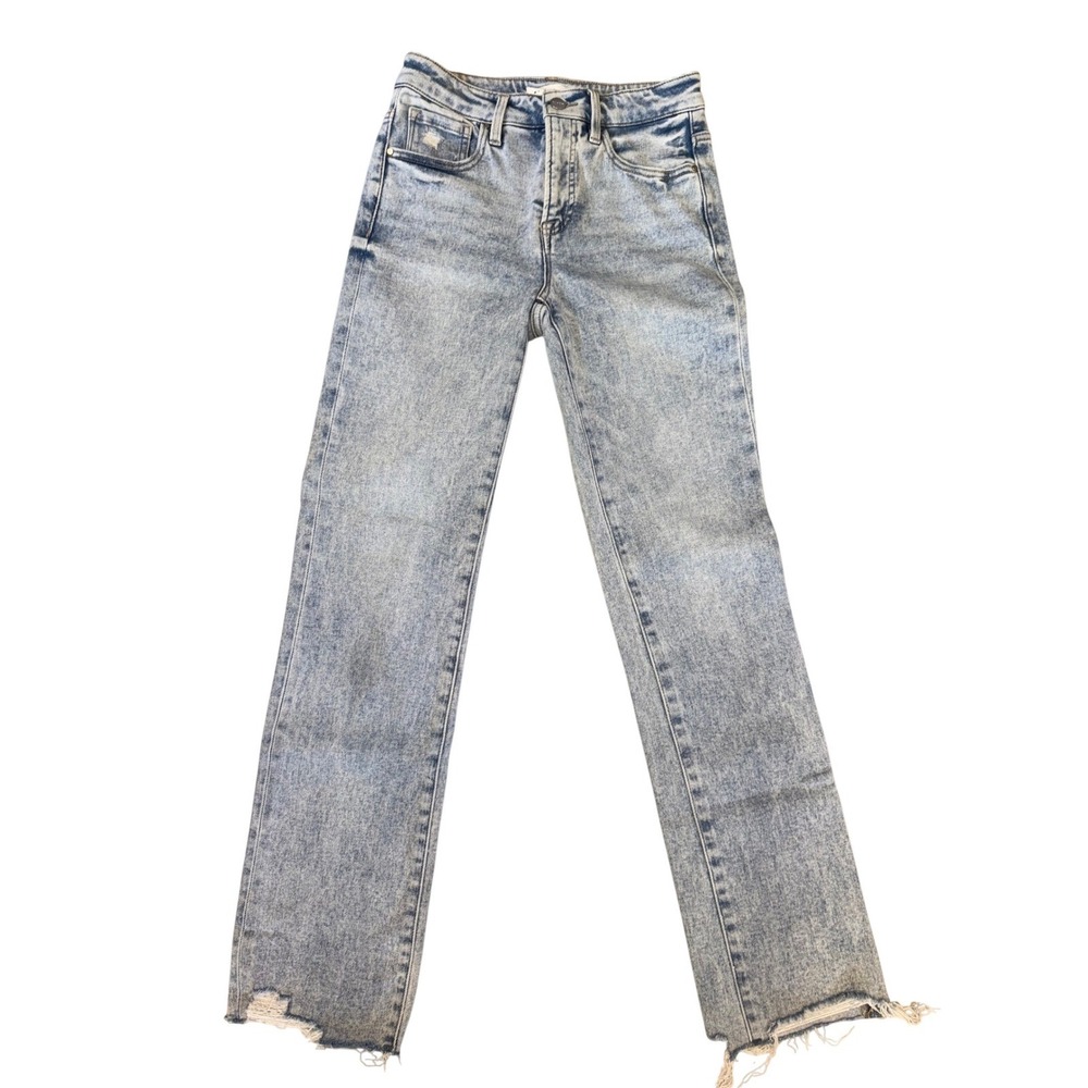 Risen Jeans Straight Leg Womens Light Acid Wash Distressed Raw Hem Size 5/27 - Picture 2 of 7
